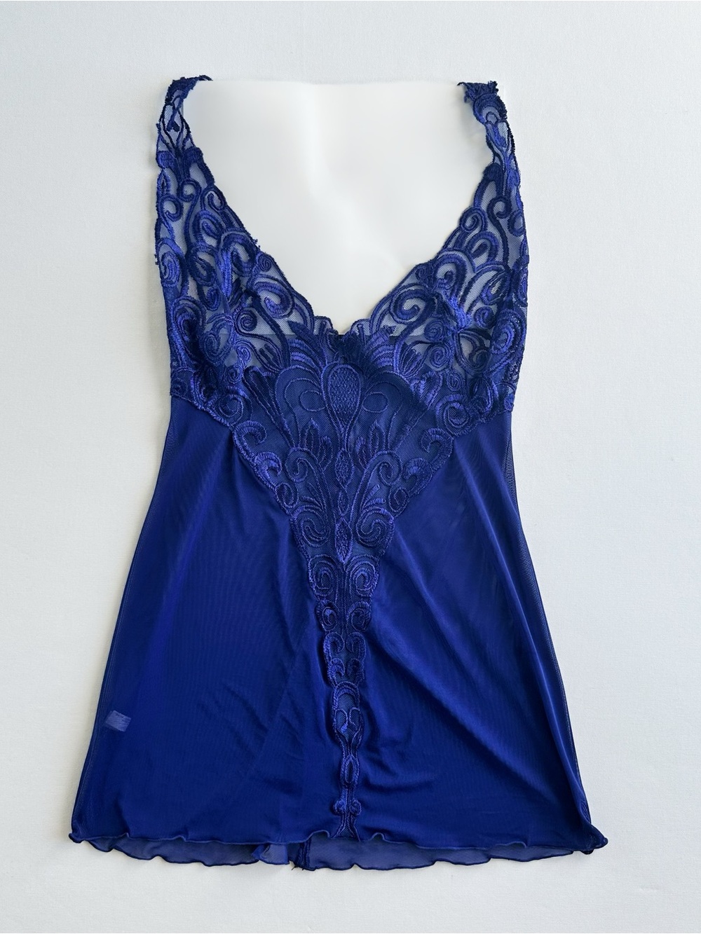 Fairy Whimsigoth Lingerie Navy Blue Embroidered Mesh Lace V Neck Tank Top